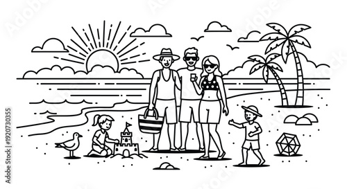 Joyful Family Vacationing Together at the Sunny Beach Resort