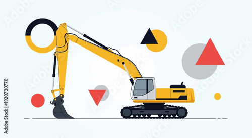 Industrial Excavator Machine With Geometric Shapes Abstract Background