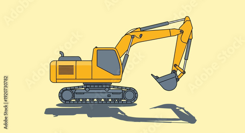 Industrial Excavator Machine With Shadow On Plain Background