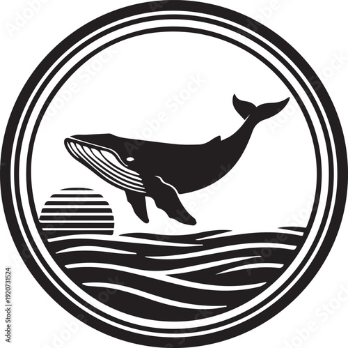 Whale Breaching Ocean Graphic Design Emblem Vector Illustration