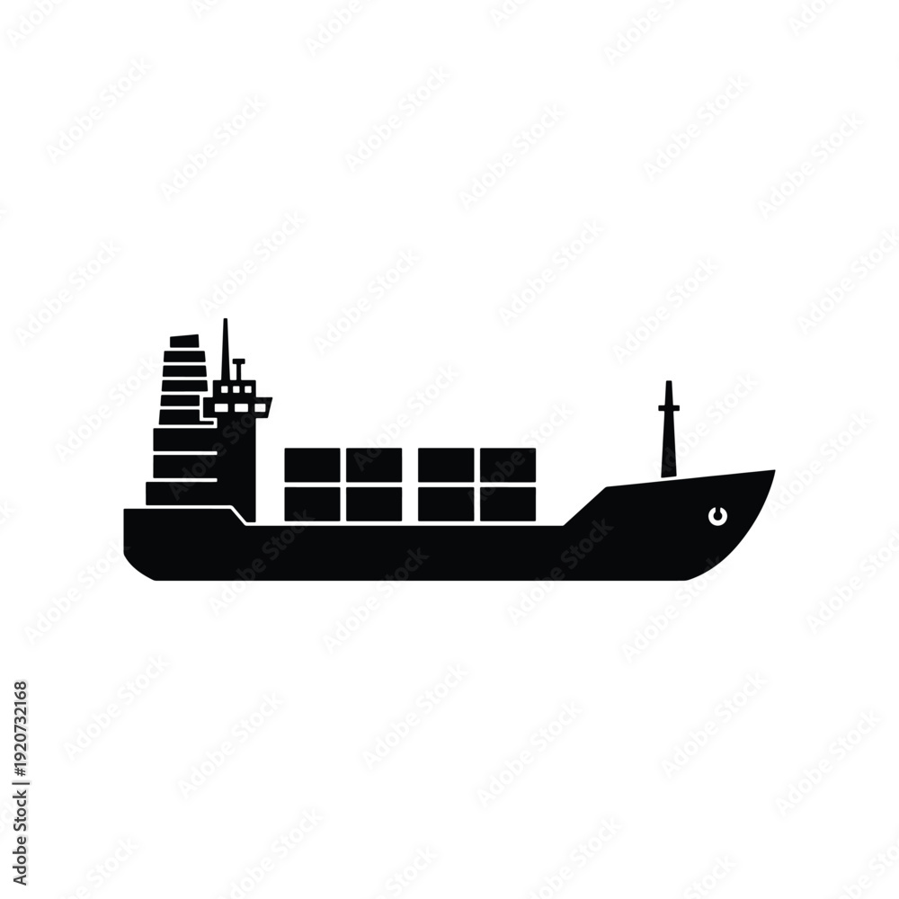 Obraz premium Black Solid Cargo Container Ship Silhouette Icon Vector
