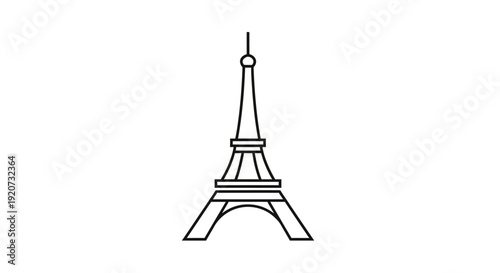 Simple Eiffel Tower Line Art Illustration on Isolated White Background