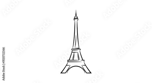 Minimalist Eiffel Tower Line Art Drawing on Isolated White Background