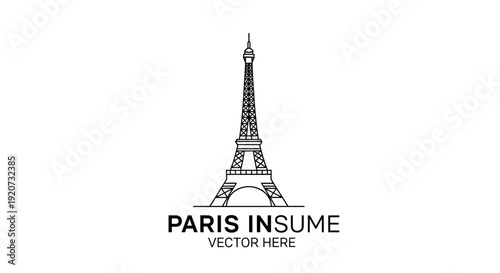 Minimalist Eiffel Tower Line Art Illustration on Isolated White Background