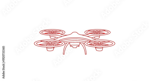 Red outline of a quadcopter drone on a white background.