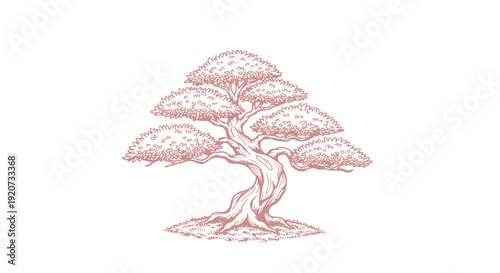 Stylized red bons.ai tree illustration on a white background