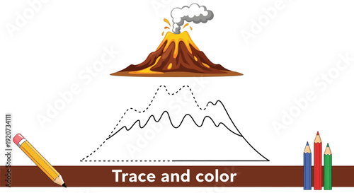 Volcano tracing activity shows eruption and ash cloud.