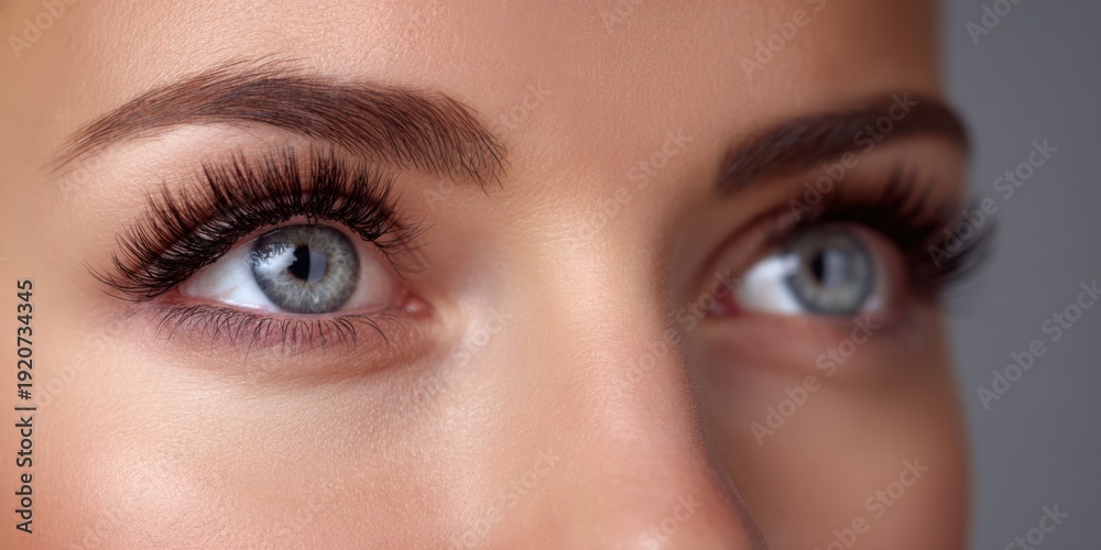 Fototapeta premium Close-up of female eyes with long eyelashes and blue iris
