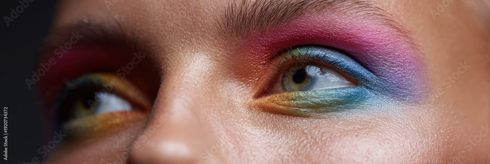 Naklejka premium Colorful eye makeup with bold multicolored eyeshadow on caucasian female
