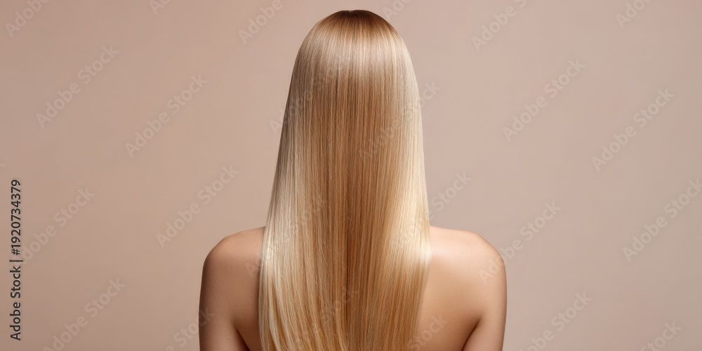 Fototapeta premium Blonde caucasian female with long straight hair from back view