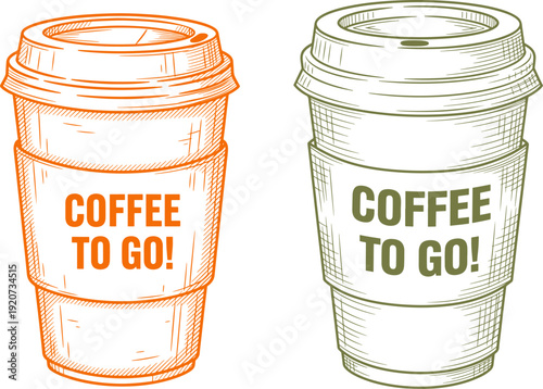 Coffee to go cup sketch illustration paper mug sleeve take away beverage graphics