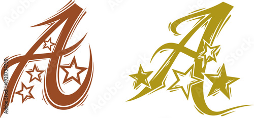 Letter a decorative initial with stars brush stroke typography artistic monogram
