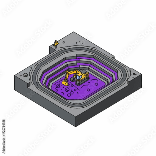 3D rendering of a mold with a purple liquid inside and a robotic arm.