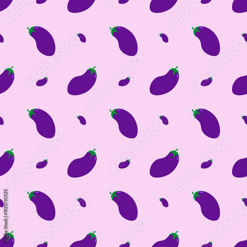 Seamless eggplant pattern for textiles, packaging or kitchen utensils