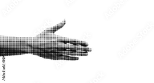 Halftone Dotted Grabbing Hand Vector Illustration Black and White Style