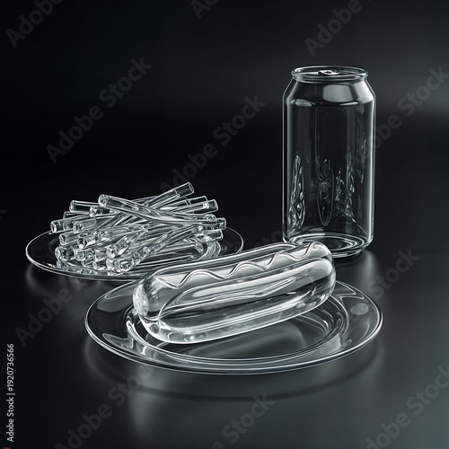 Ai generated glass fast food on a black background