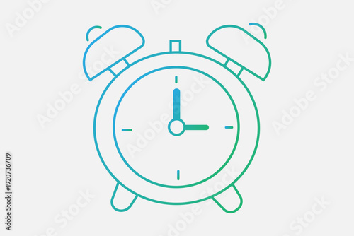 This icon features a classic twin-bell alarm clock. The design is minimalist, using clean outlines to show the clock face, the two bells at the top, and the small legs at the base.