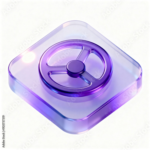 Purple translucent 3D car steering wheel icon
