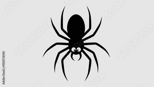 A cute cartoon black spider with big eyes on a white background.