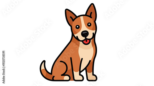 A cute and friendly cartoon dog sits happily with its tongue out.