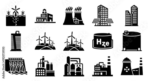 Abstract Brutalist Geometric Building and Modular Urban Silhouette