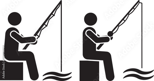 Fisherman with rod icon black and white