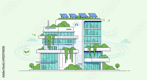 Green Building Improves Air Quality for Healthy Human Life Icon Set