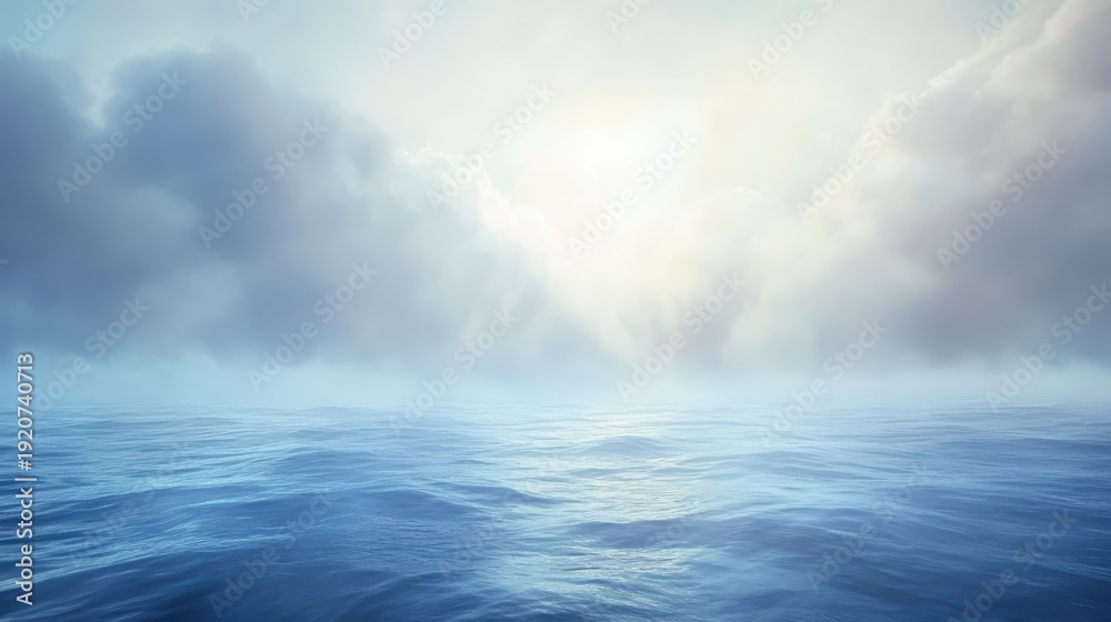 Obraz premium Dramatic Storm Clouds Gather Over the Vast Ocean with Turbulent Waves and Hazy Pale Light