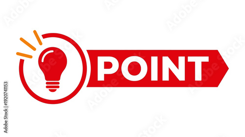 Vector light bulb point icon design with red circle, illumination lines, idea highlight graphics, focus symbol illustration, modern concept branding emblem, creative insight icon set