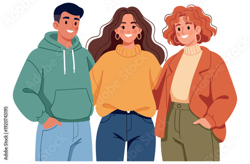 Young diverse friends smiling in casual attire