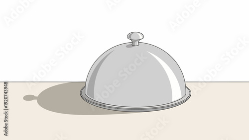 A simple vector illustration of a silver serving cloche on a minimalist table.