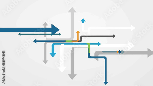 Abstract arrows pointing in multiple directions against a light gray background.