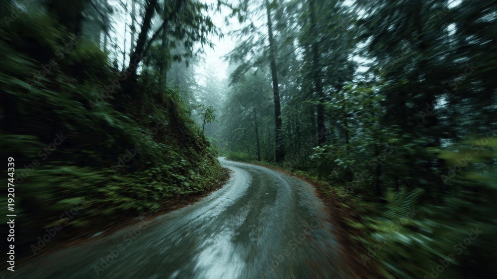 Obraz premium Rainy road through the forest