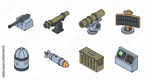 Tablou pe pânză Military Equipment and Weaponry Set Illustration.