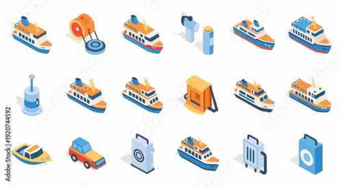 Collection of Cruise Ship Icons and Symbols.