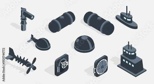 Collection of 3D Military Icons and Symbols.