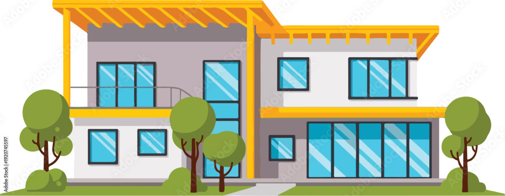 Obraz premium Modern House with Yellow Trim Windows.