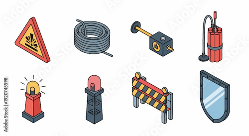 Safety Equipment and Warning Signs Collection.
