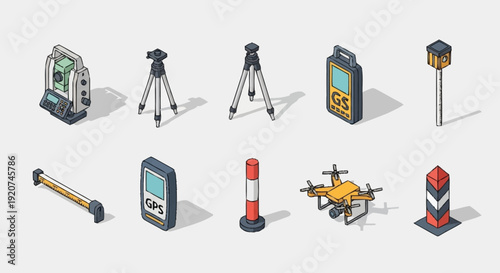 Surveying Equipment and Tools for Construction Site.