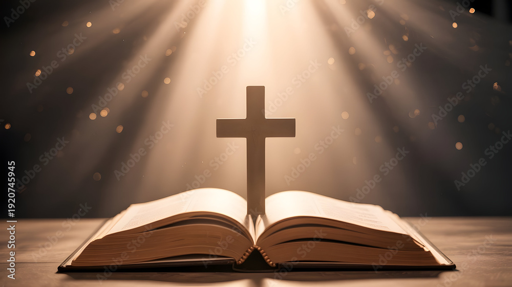 Naklejka premium Holy bible with cross symbolizing faith and spirituality