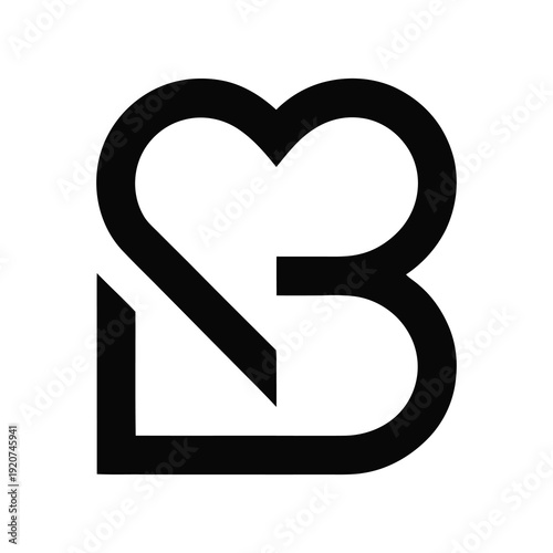 Linear logo for website with the letter B and a heart.