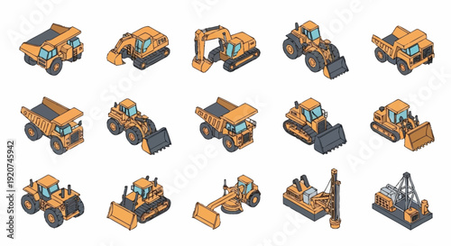 Collection of Various Heavy Construction Machinery Vehicles.