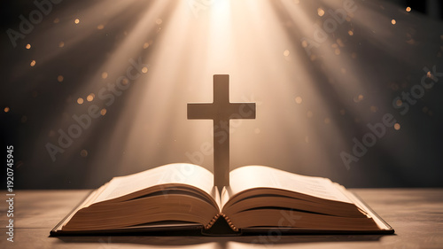 Holy bible with cross symbolizing faith and spirituality
