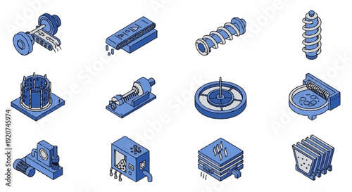 Collection of Industrial Machine Parts Rendered.