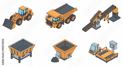 Heavy Construction Machinery Equipment Vehicles Set.