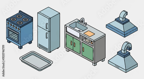 Kitchen Appliances and Equipment Set Illustration.