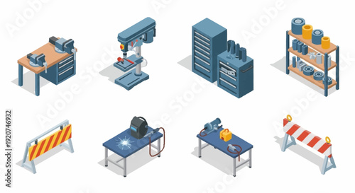 Industrial Equipment Icons Set for Manufacturing.