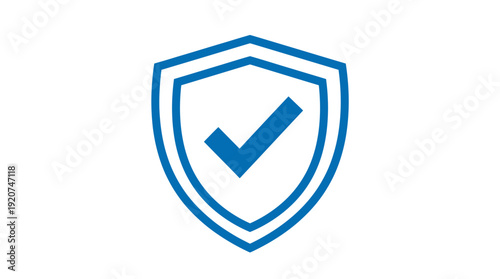 "Vector Blue Shield Icon with Checkmark Symbol Representing Security, Protection, Verification, Cyber Safety, Trust, and Data Approval in Modern Digital Technology and Business Concepts"