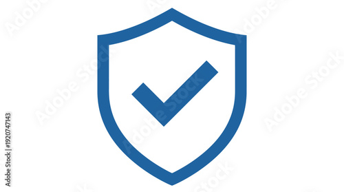 "Vector Blue Shield Icon with Checkmark Symbol Representing Security, Protection, Verification, Cyber Safety, Trust, and Data Approval in Modern Digital Technology and Business Concepts"