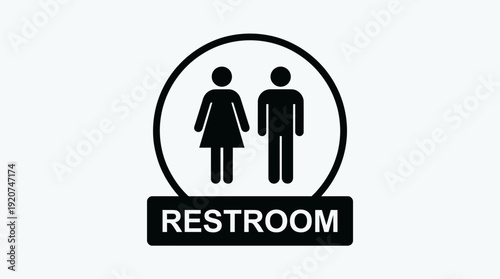 "Vector Restroom Sign Icon with Male and Female Symbols in Black and White Design, Public Facility Bathroom Graphic for Accessibility, Direction, and Universal Identification"